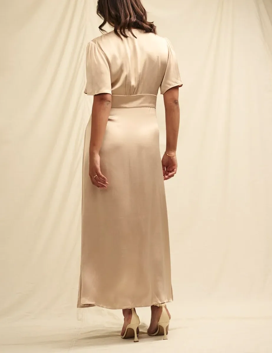 Champagne Satin Bridesmaid Maxi Dress