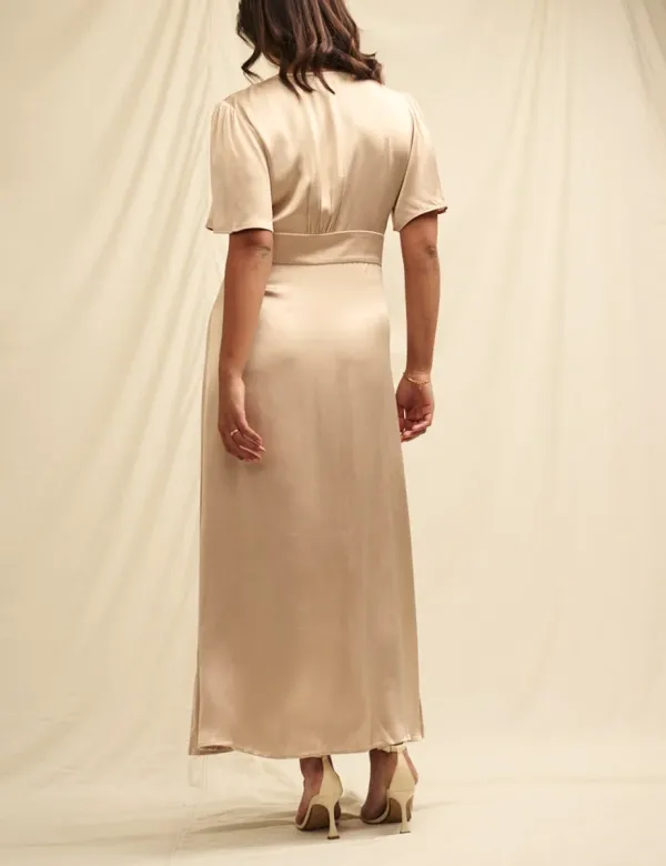 Champagne Satin Bridesmaid Maxi Dress