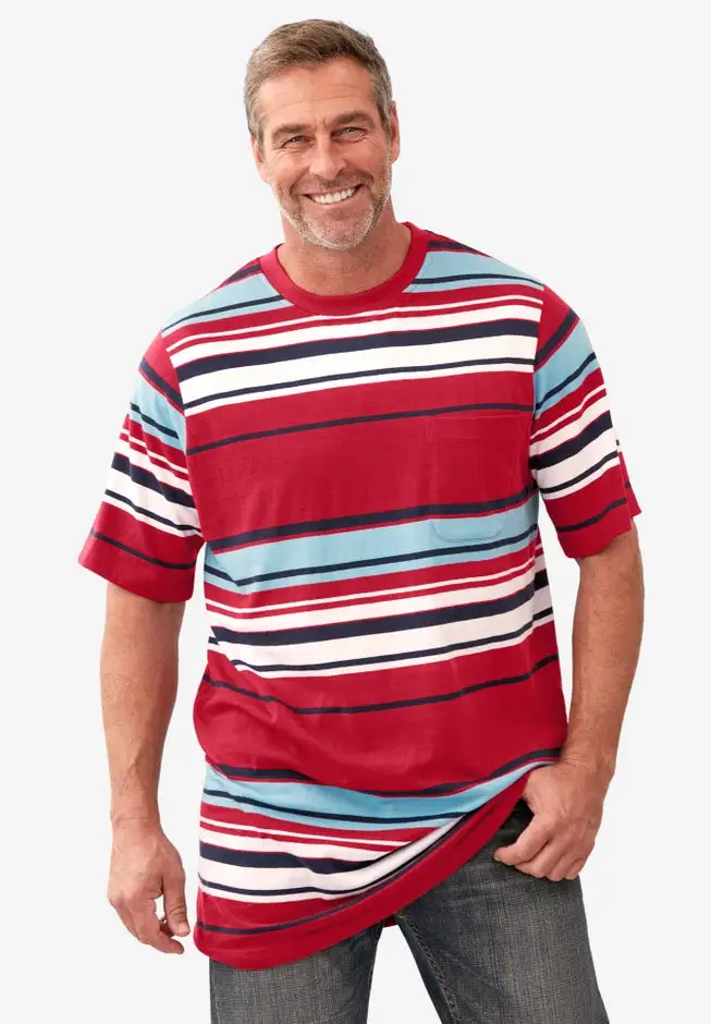 Shrink-Less Lightweight Longer-Length Crewneck Pocket T-Shirt