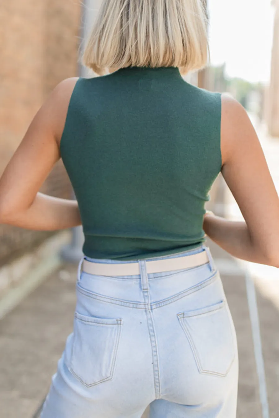 Sleeveless Mock Neck Knit Bodysuit