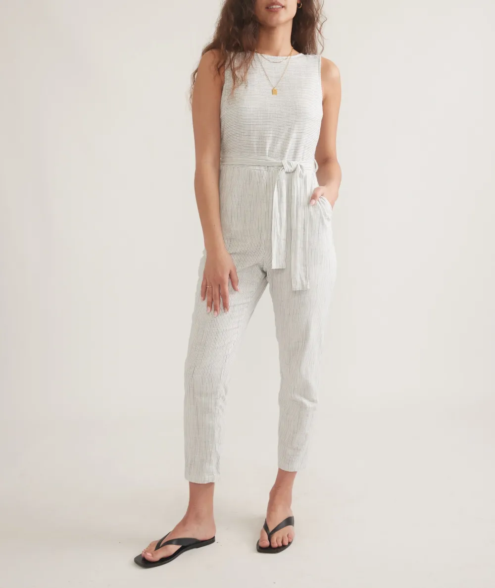 Belted Striped Linen Jumpsuit