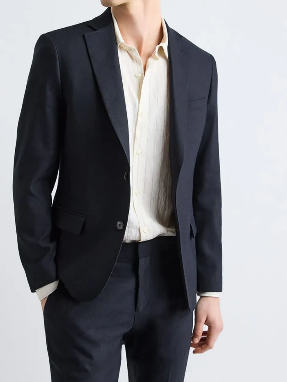 Black Slim-Fit  Linen-Blend Suit Blazer