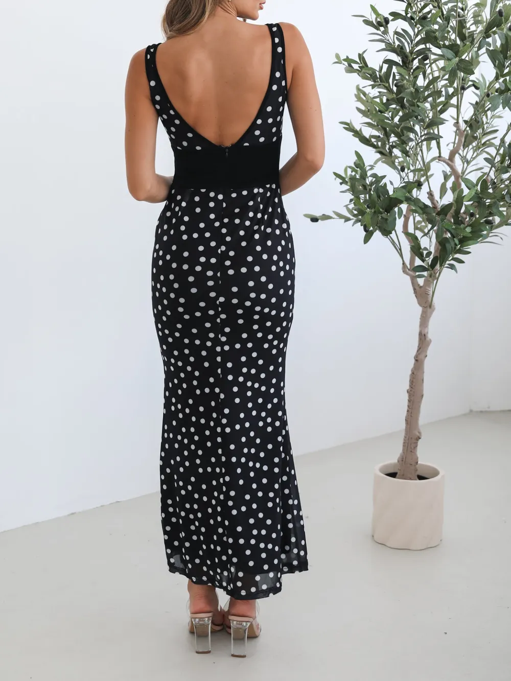 Boat Neckline Navy Spot Dress