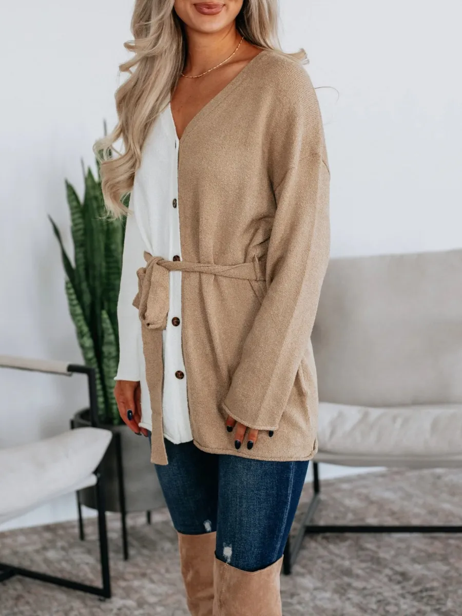 Two-Tone Belted Cardigan