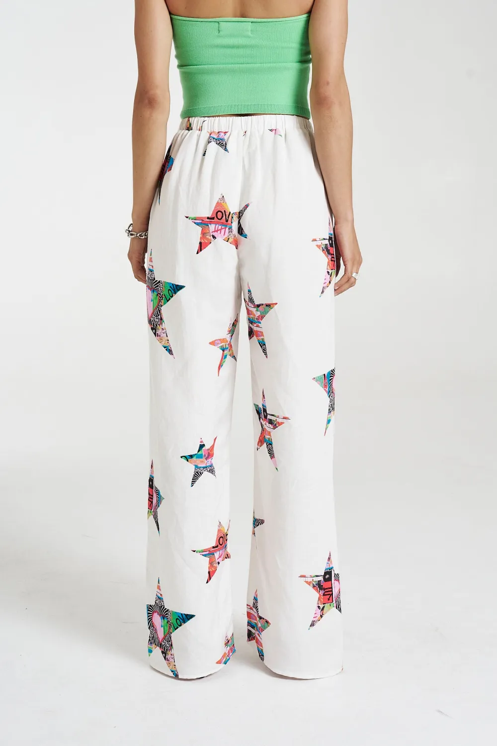 White Soft Minimalist Personality Star Straight  Pants