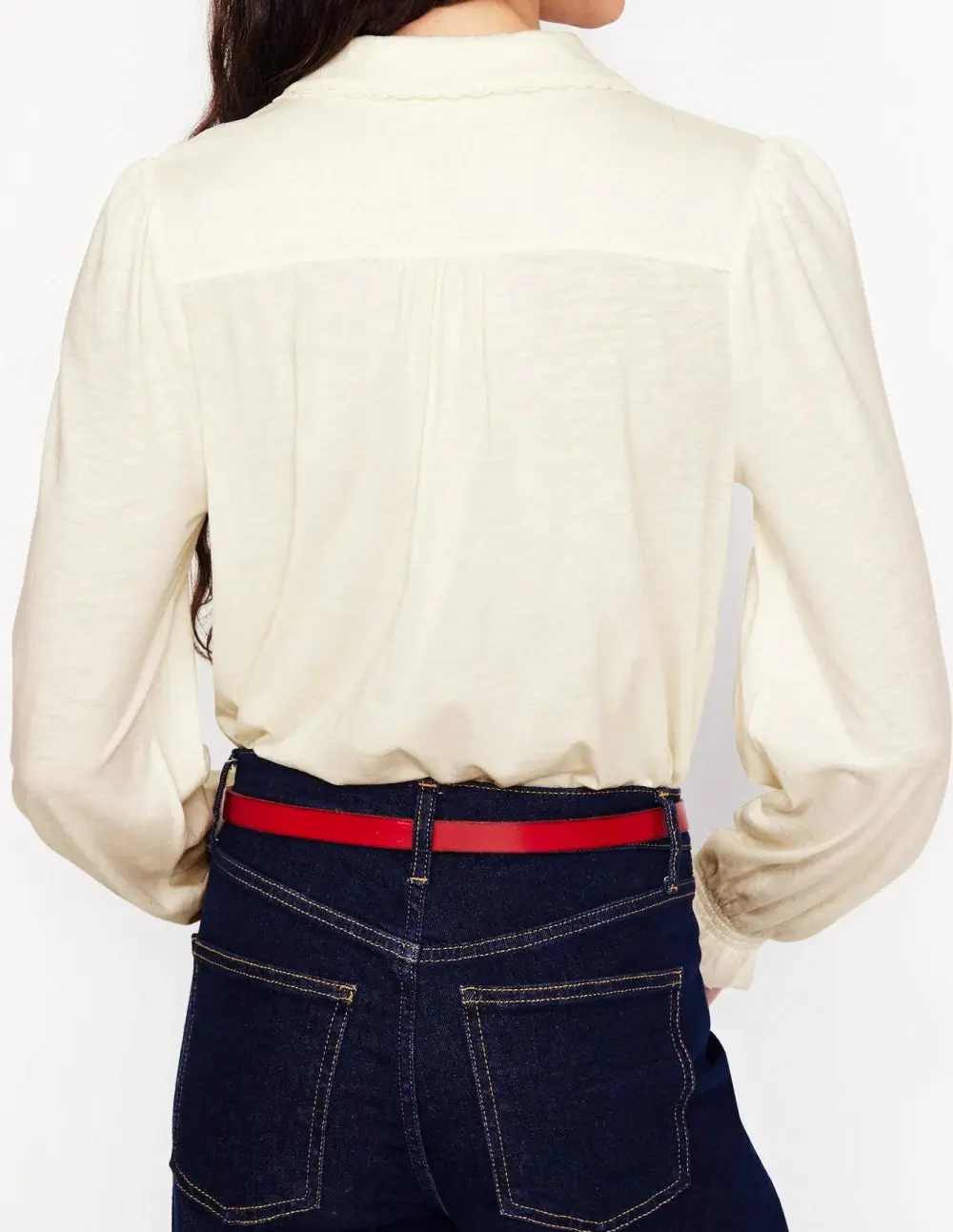 Ivory Ruffled - Collar Long - Sleeve Blouse