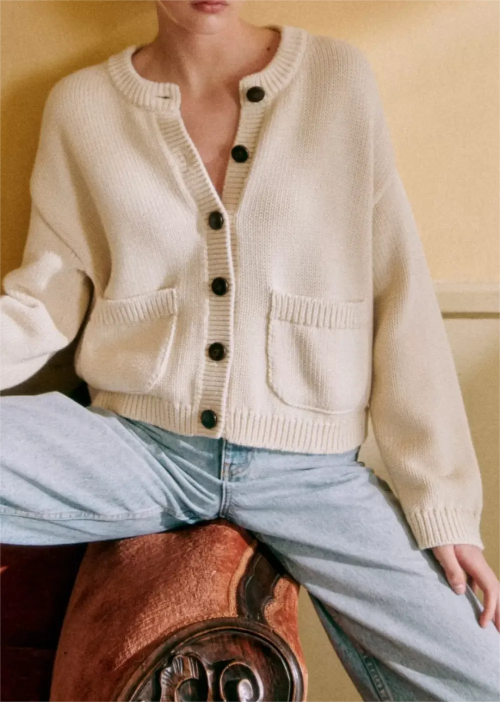 Patch Pockets On Front Cardigan Knitwear