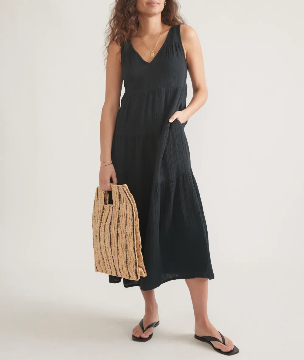 Black Double Cloth Pocketed Dress