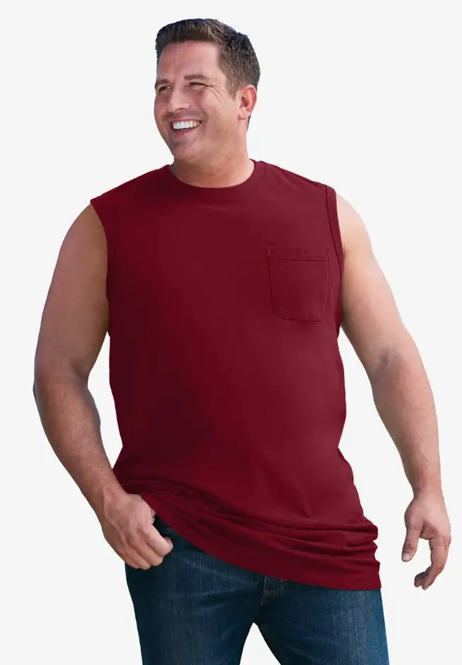 Shrink-Less Longer-Length Lightweight Muscle Pocket Tee