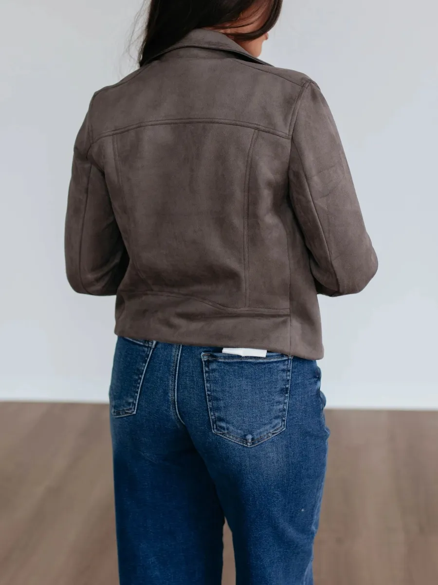 Faux Suede Front Zipper Jacket