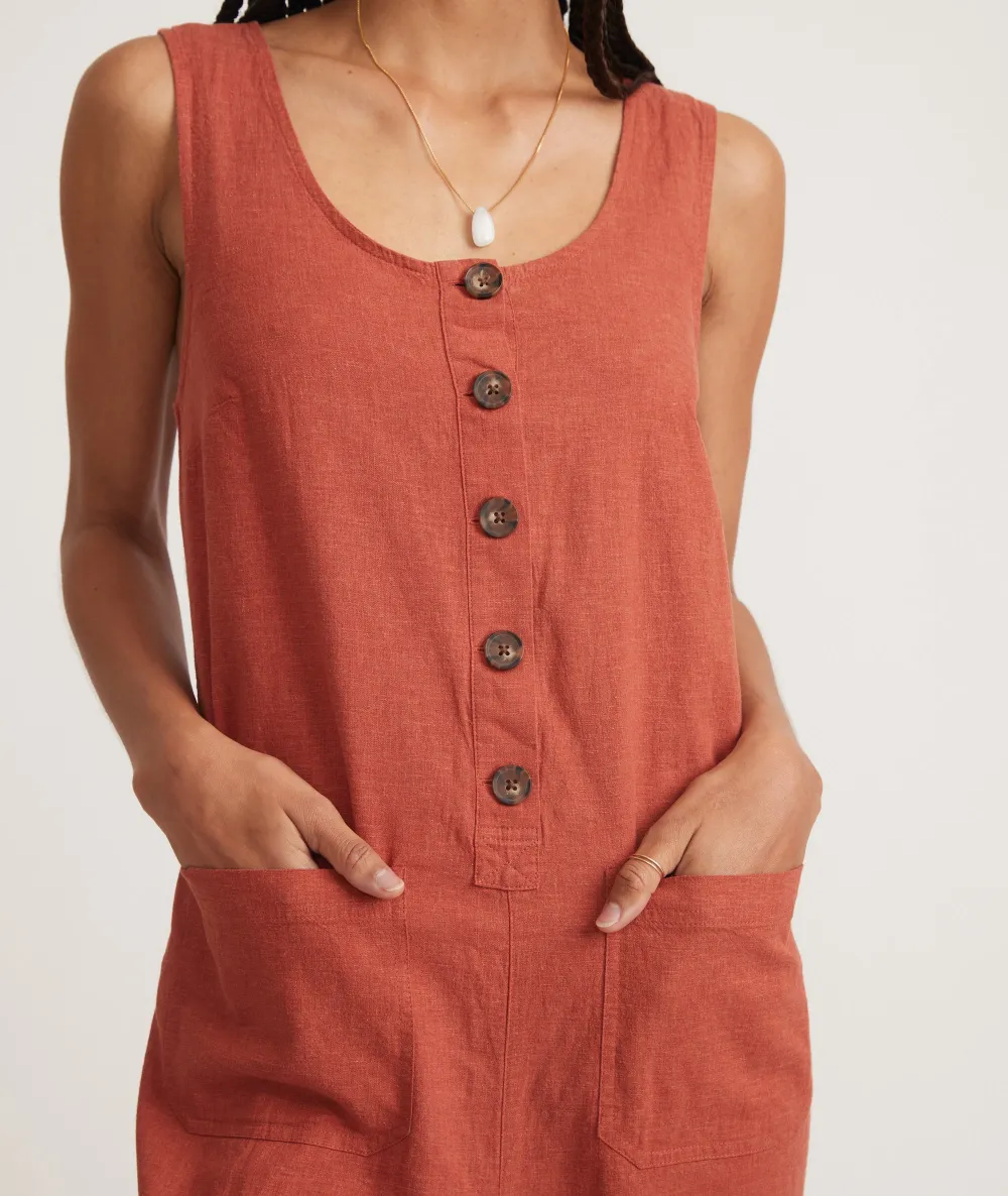 Button-Down Sleeveless Cotton Jumpsuit