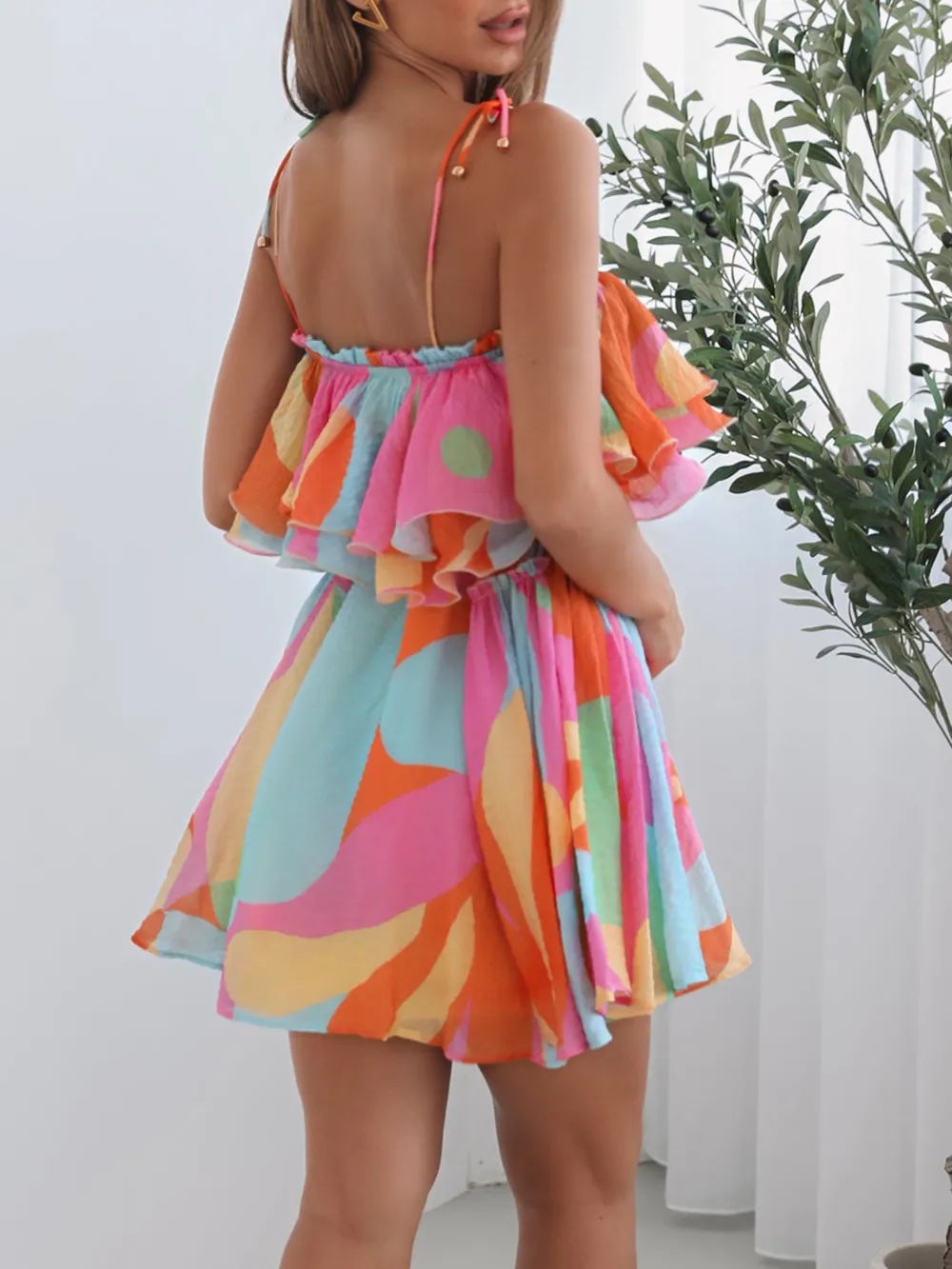 Multi Print Square Neckline Dress