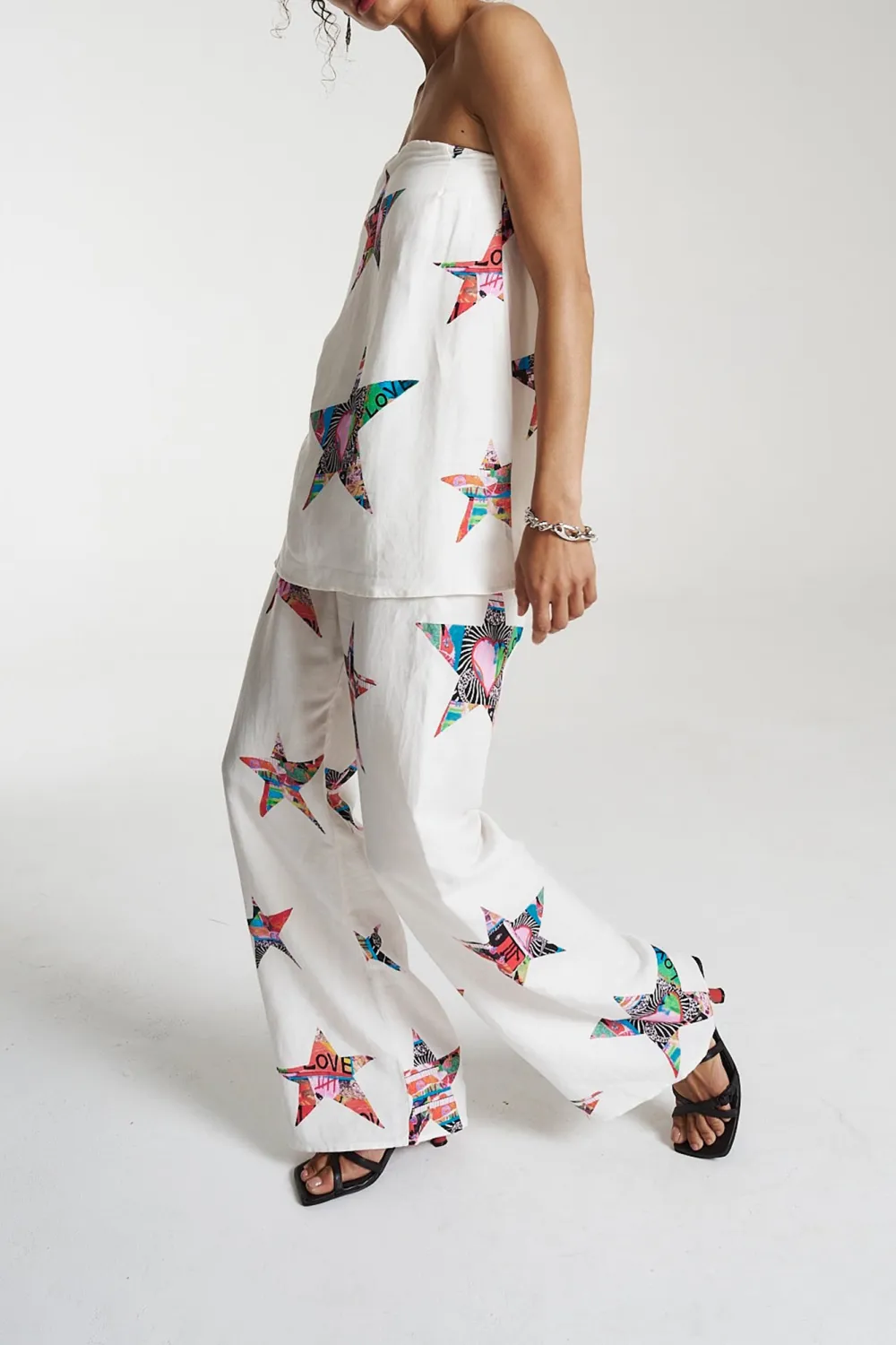 White Soft Minimalist Personality Star Straight  Pants