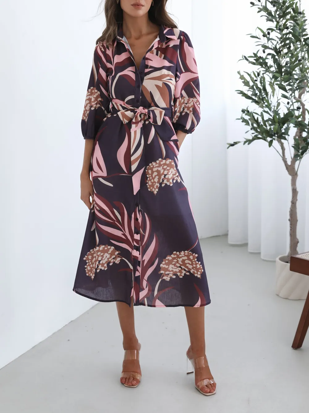 Casual Style Violet Floral Dress