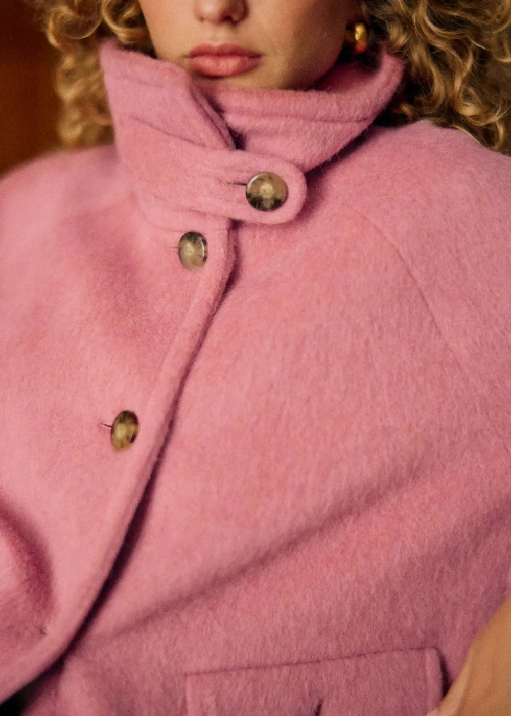 High Collar Short Button Front Coat