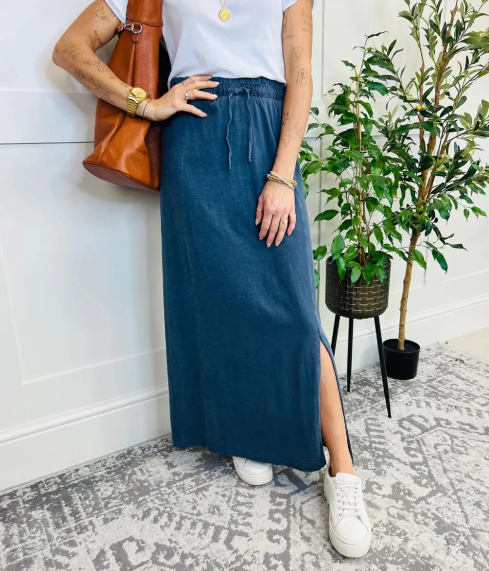 Grey/Blue Jersey Midi Skirt
