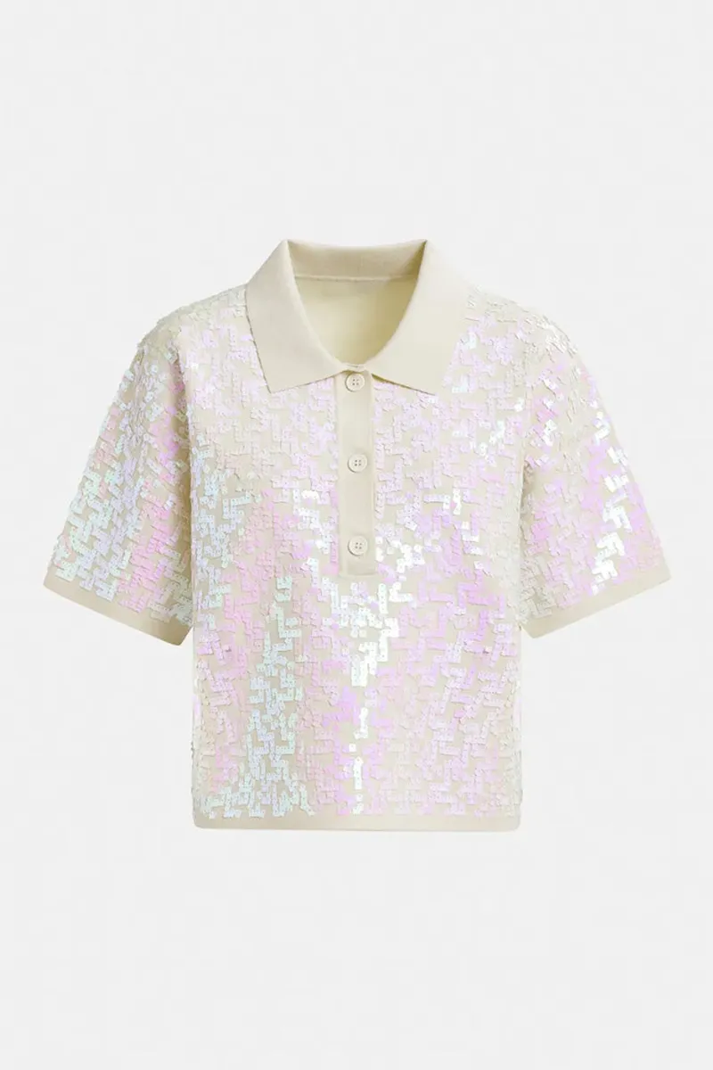 Sequin Embellished Polo Neck Tops