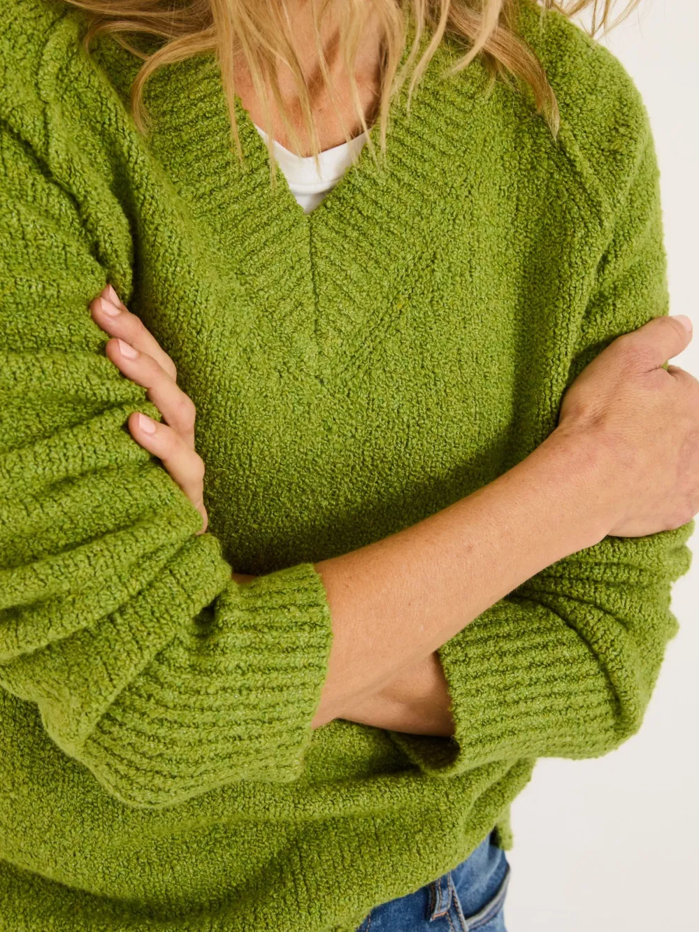 Green Casual V-Neck Jumper