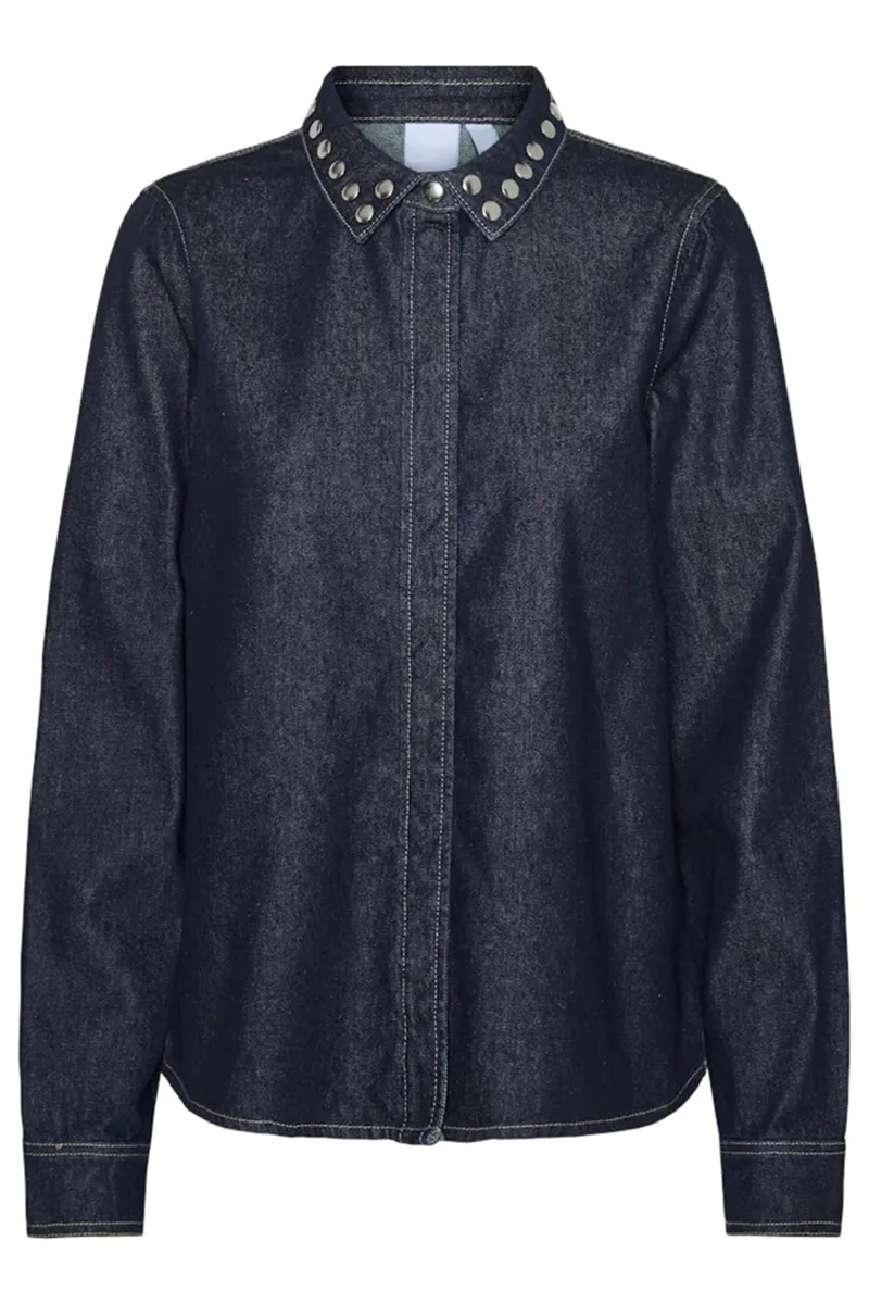 Studs Neck Embellished Denim Shirts