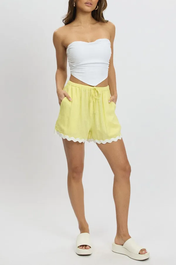 Yellow Shorts Elasticated Waist Ric Rac