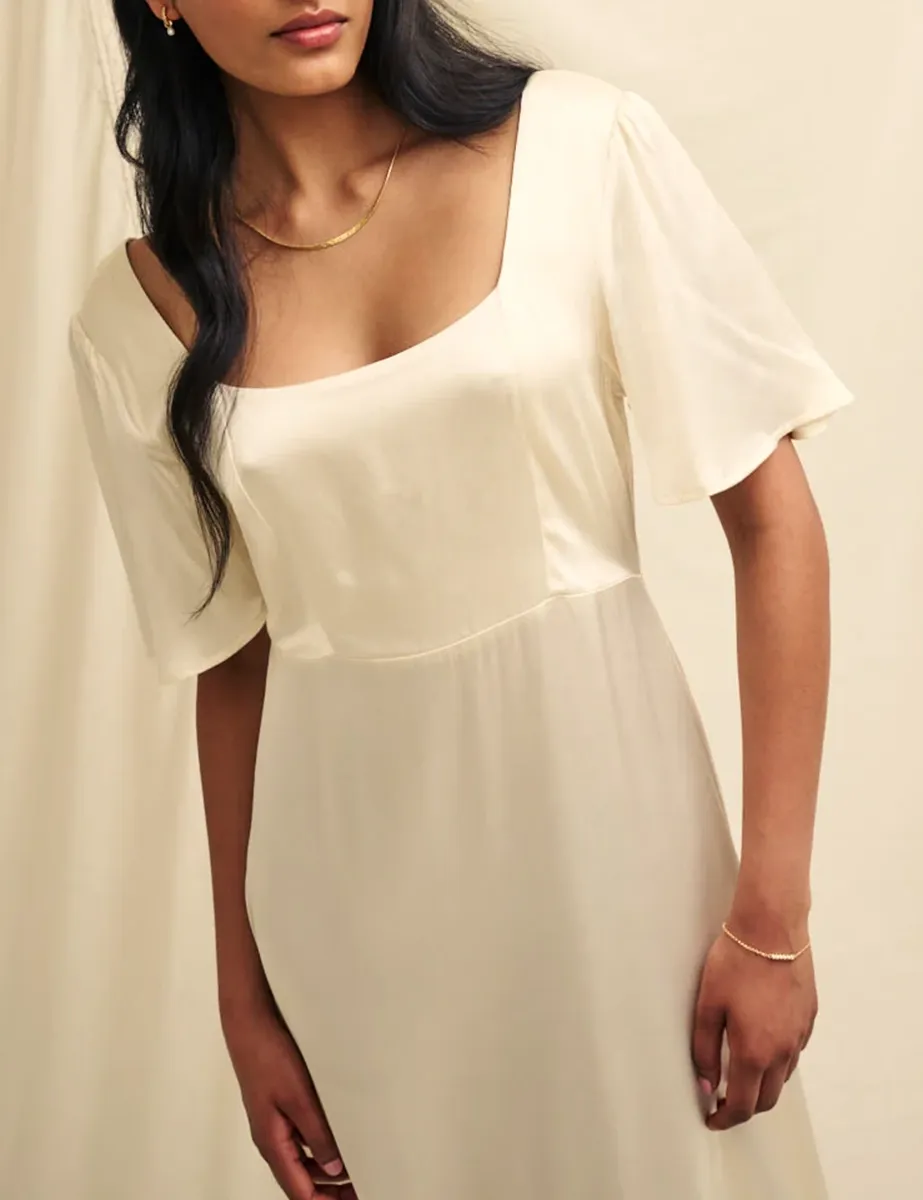 Ivory Satin Square Neck Maxi Dress