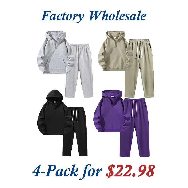 🔥Last Day Promotion 89% OFF🔥Men's Plain Drop Shoulder Sweatsuit Set - Half Zip Hoodie & Drawstring Sweatpants With Pockets