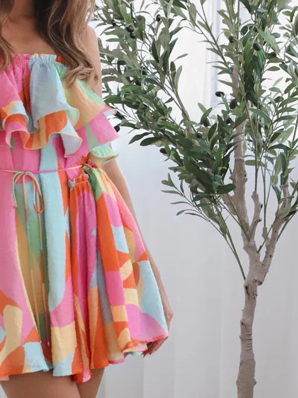 Multi Print Square Neckline Dress