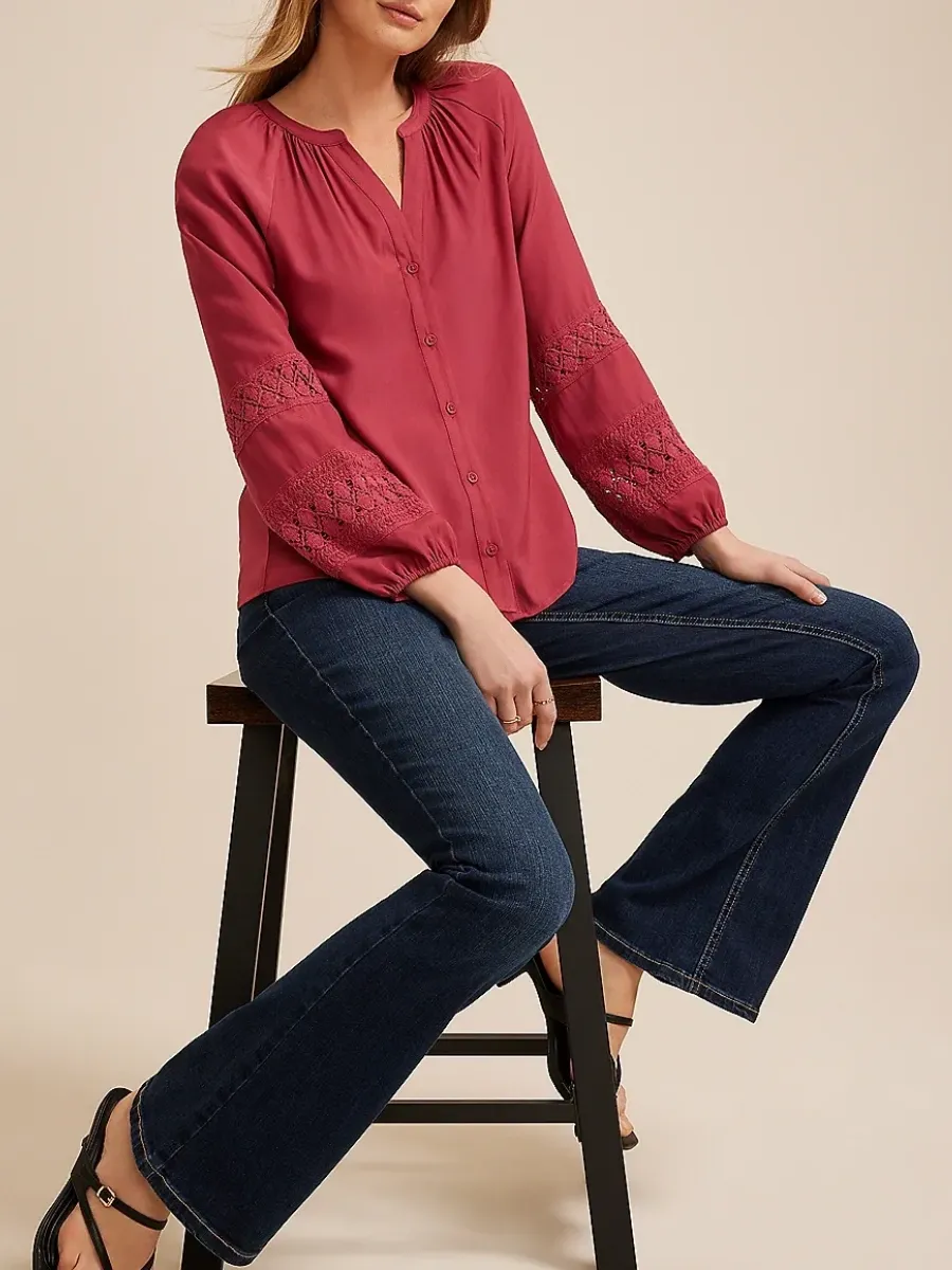 V-Neck Lace Detail Blouse