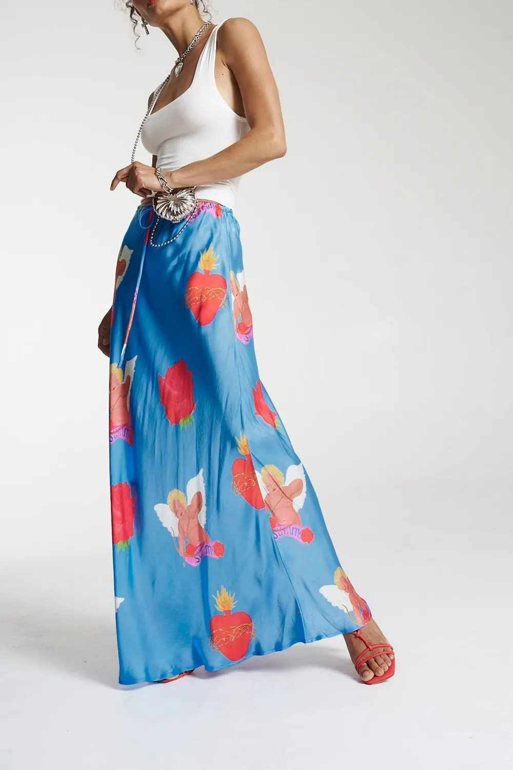 Daily Holiday Floral Print Blue Skirt
