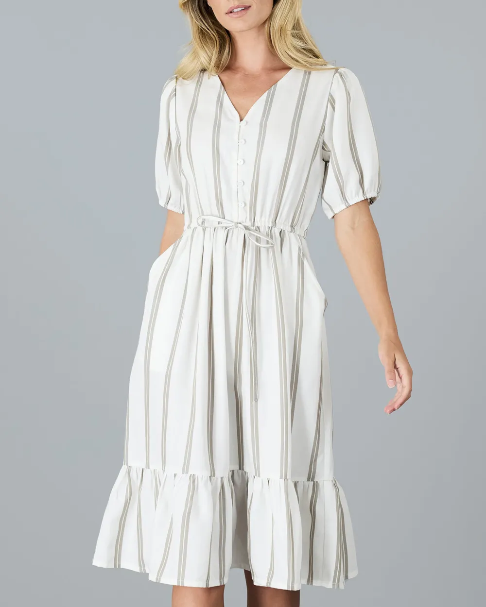 White Striped Midi Dress