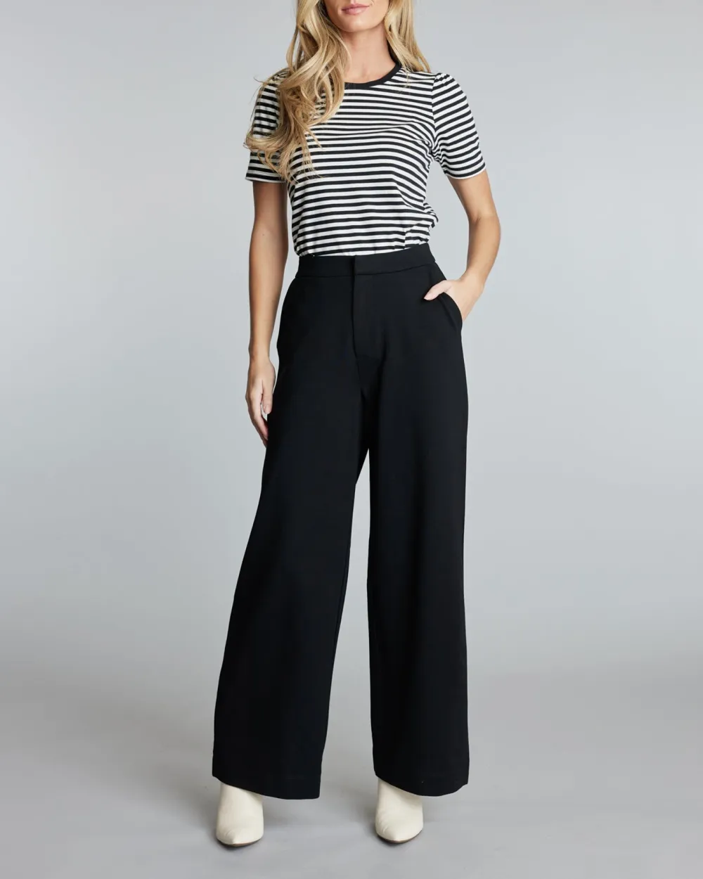 Black High Rise Wide Leg Office Pant