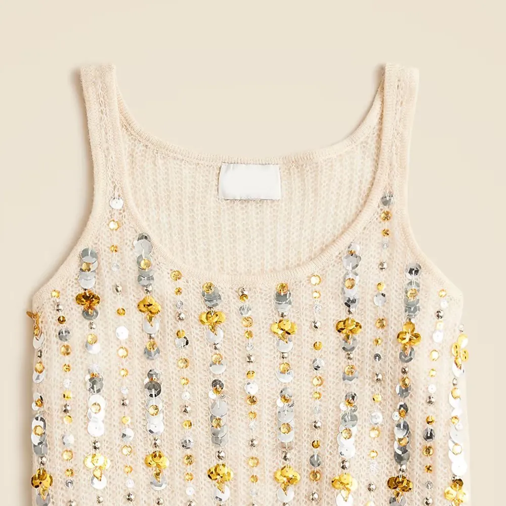 Embellished Pointelle Sweater Tank Tops
