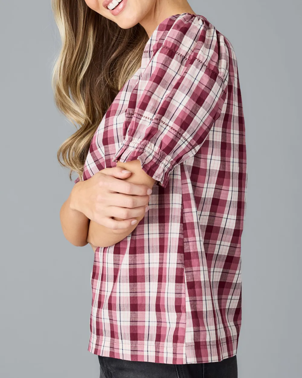 Plaid Short Sleeve Blouse