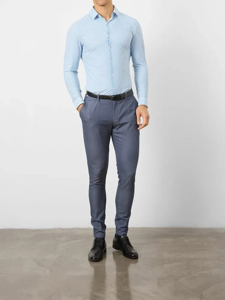 Blue Stretch Formal Comfortable Business Blouse