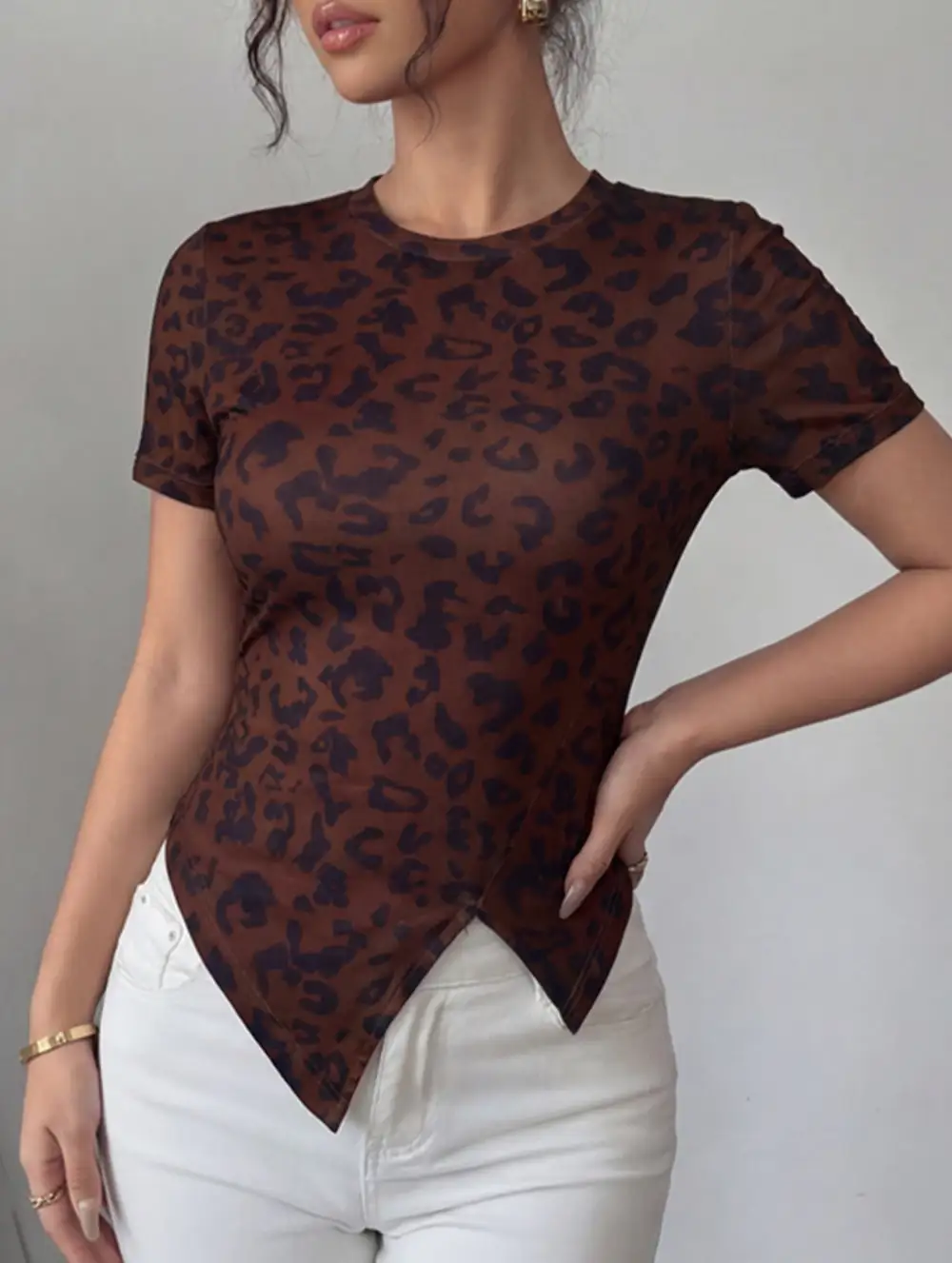Floral Slit Slim-Fit T-Shirt