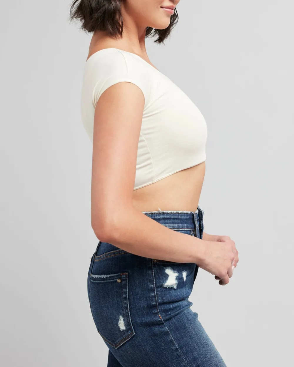Trendy Cropped Crew Neck Tee