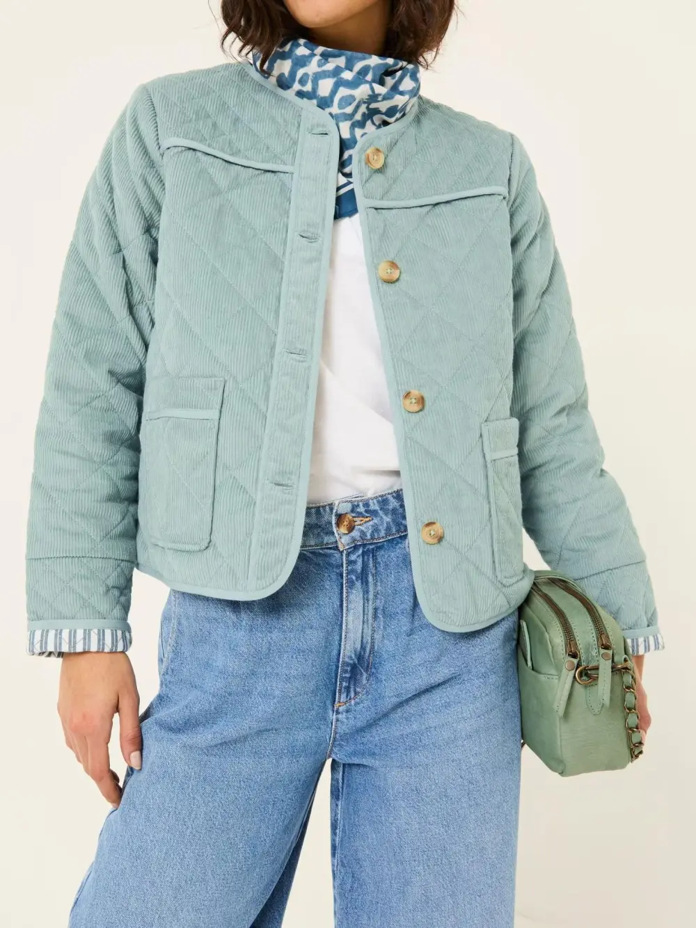 Light Blue Cord Quilted Jacket
