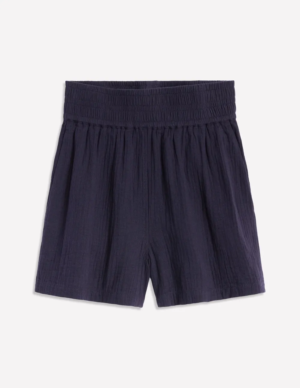 Navy Smocked Double Cloth Shorts