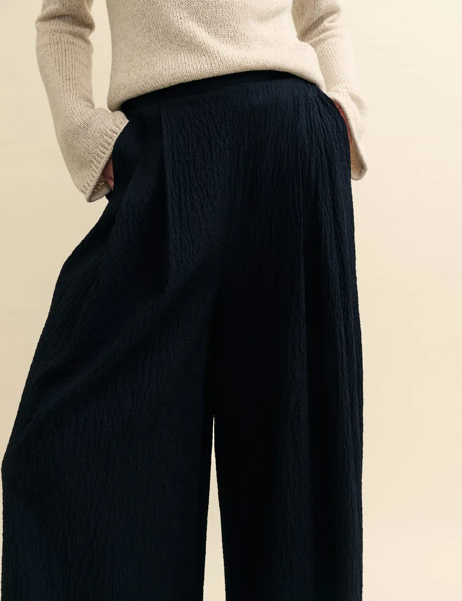Black Wide Leg Cropped Trousers