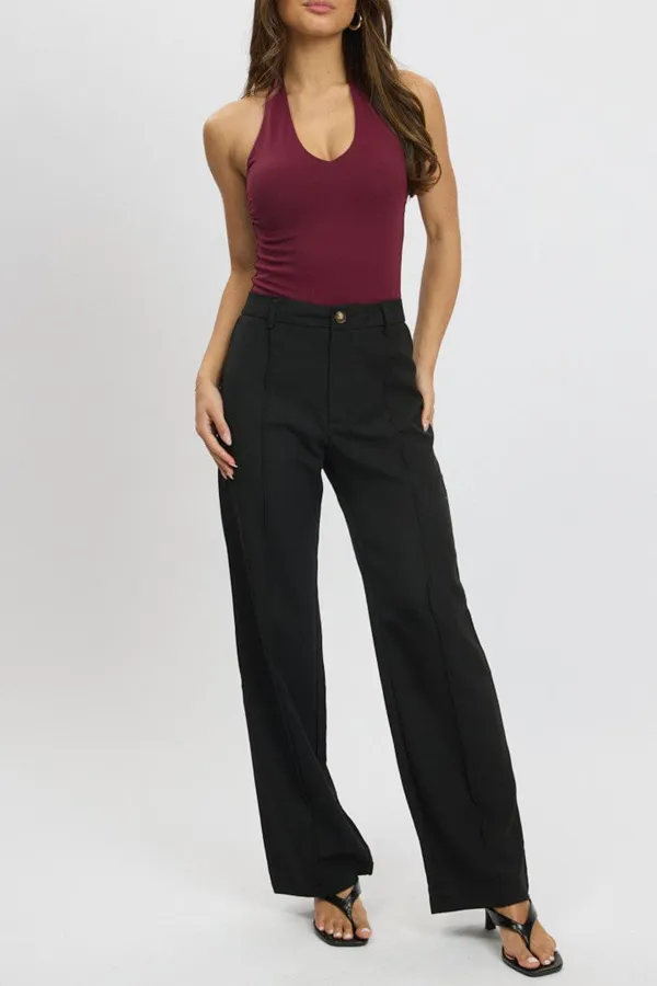 Black Straight Fit Pants High Rise