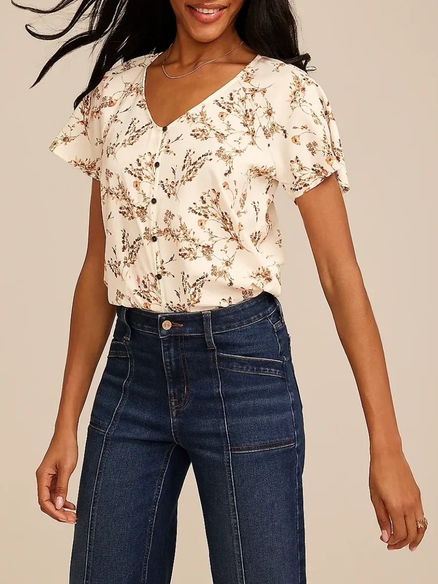 Floral Print V-Neck Blouse