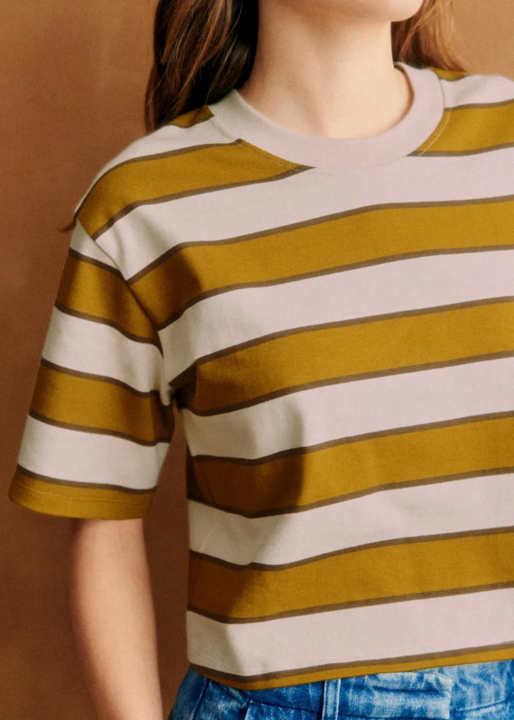 Striped Short Sleeve Cropped Organic Cotton T-Shirt