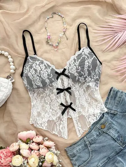 Lace Front Bow Detail Tank Top