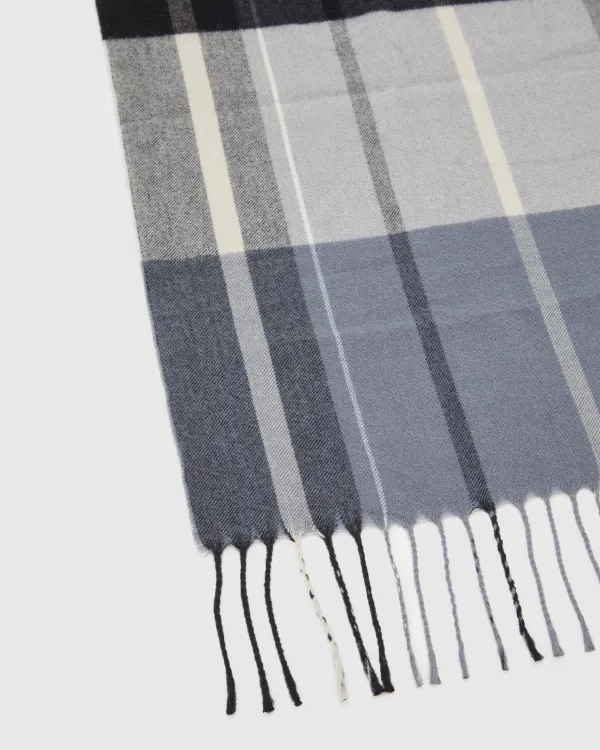 Gray And Black Checkered Fringed Scarf