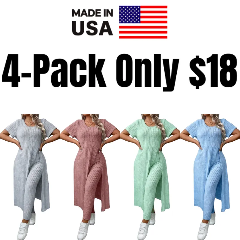 Women's Plus Size Minimalist Ribbed 2pc Tunic Set