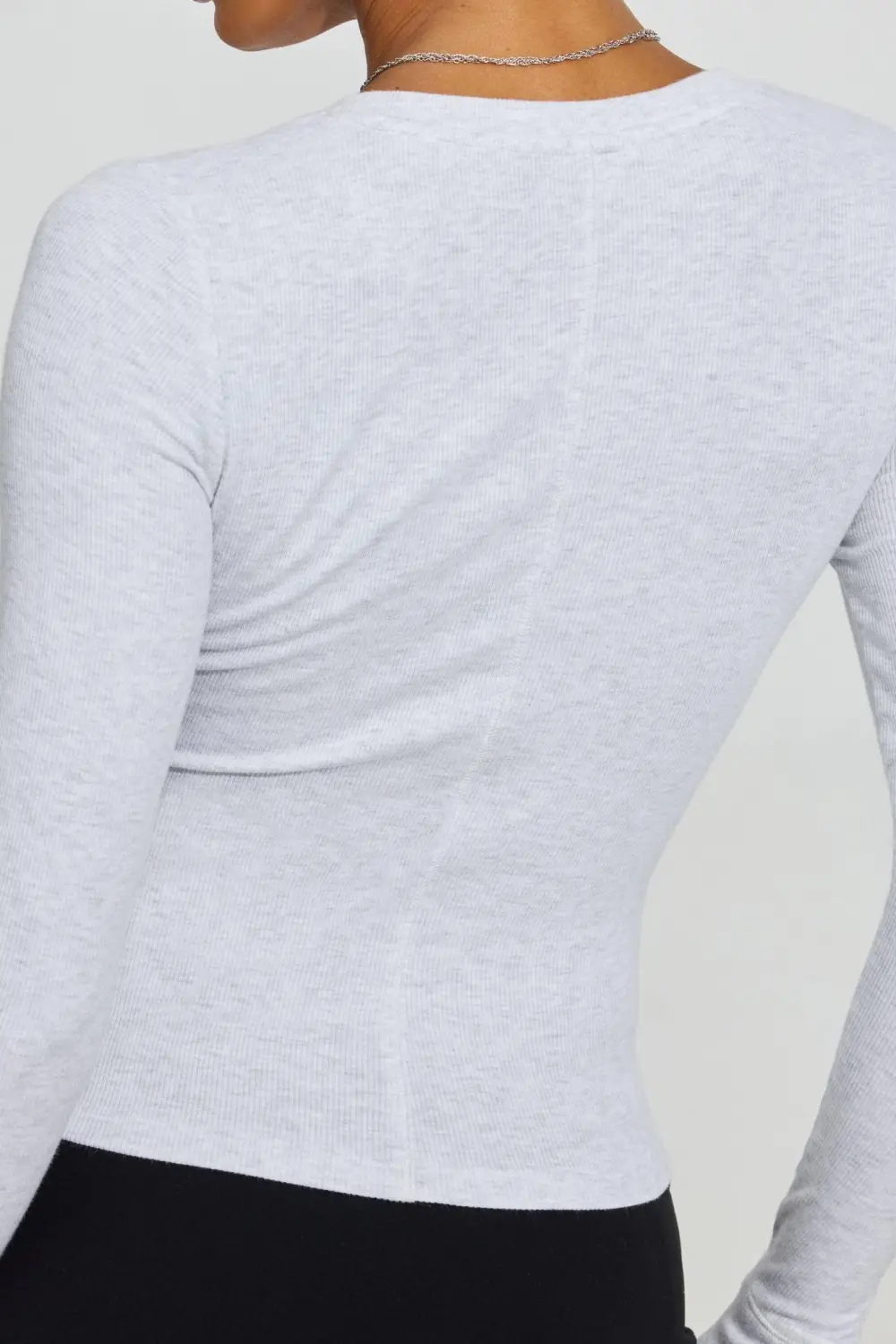 White Long Sleeve Henley Crop Top