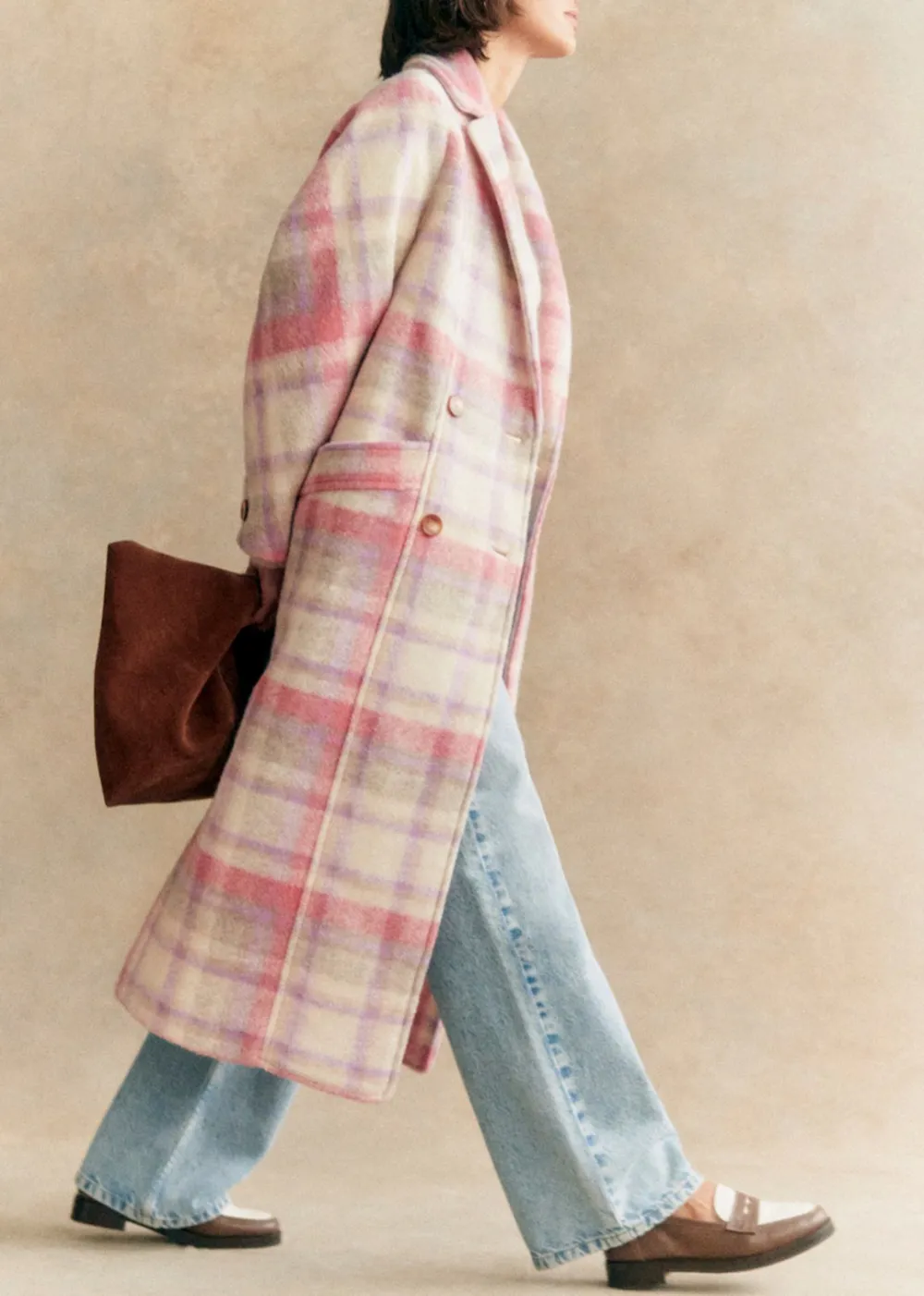 Loose Check Long Coat