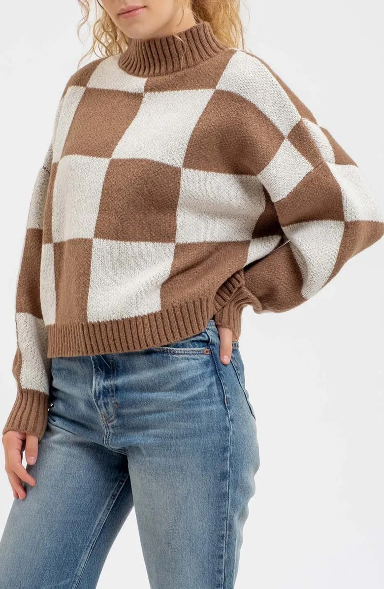 Check Mock Neck Sweater