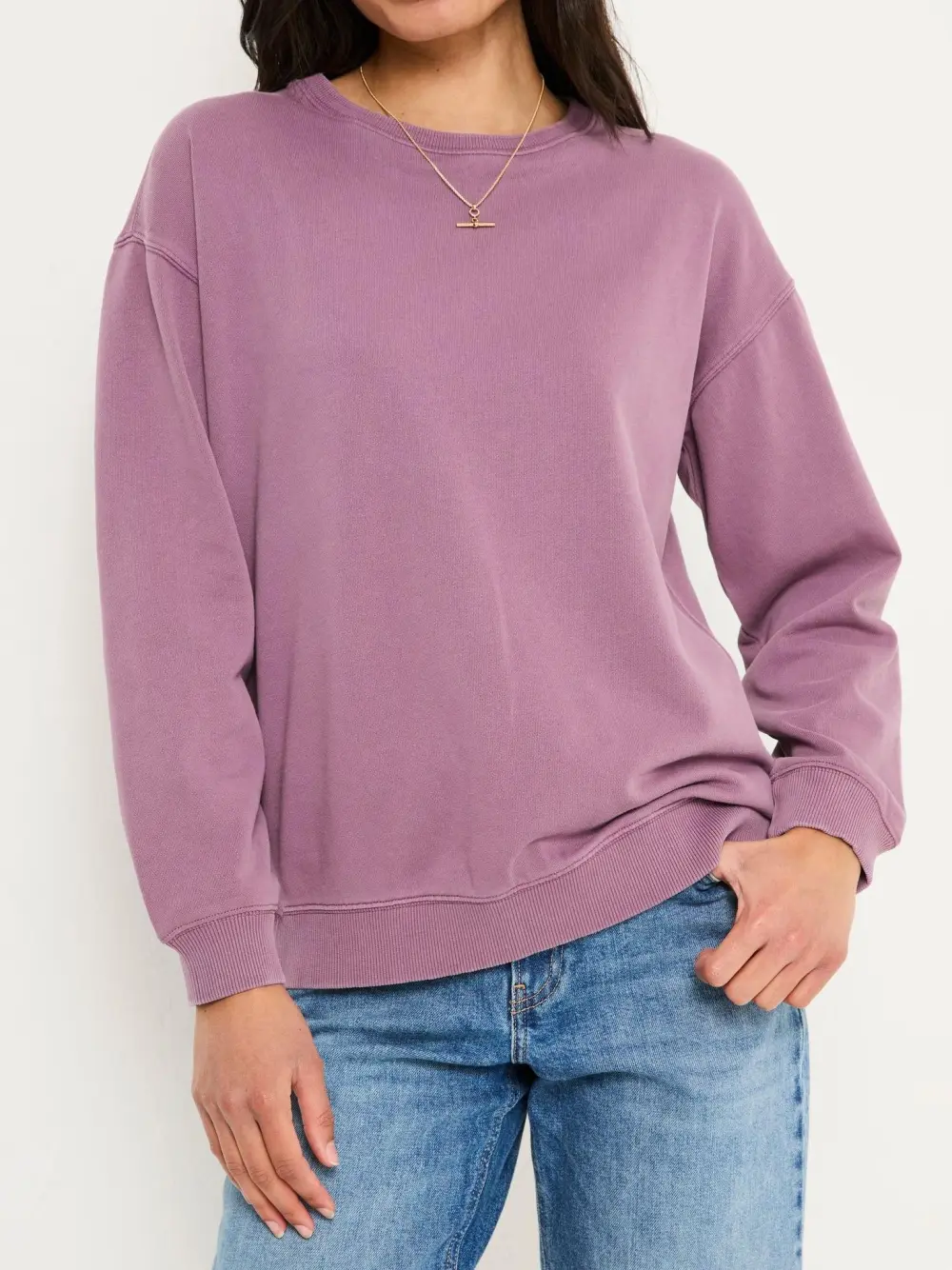 Purple Casual Crew Sweatshirt