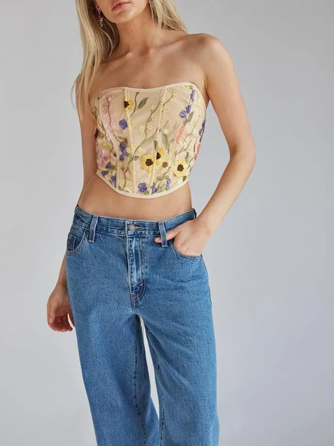 Marigold Strapless Floral Lace Corset Top